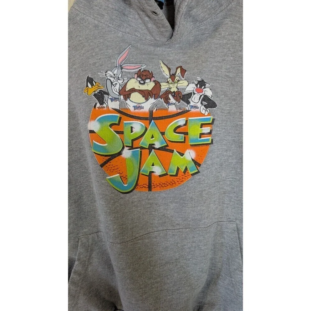 Vintage Y2K Space Jam Hoodie Looney Tunes Life Authentic Apparel Gray Large 90s